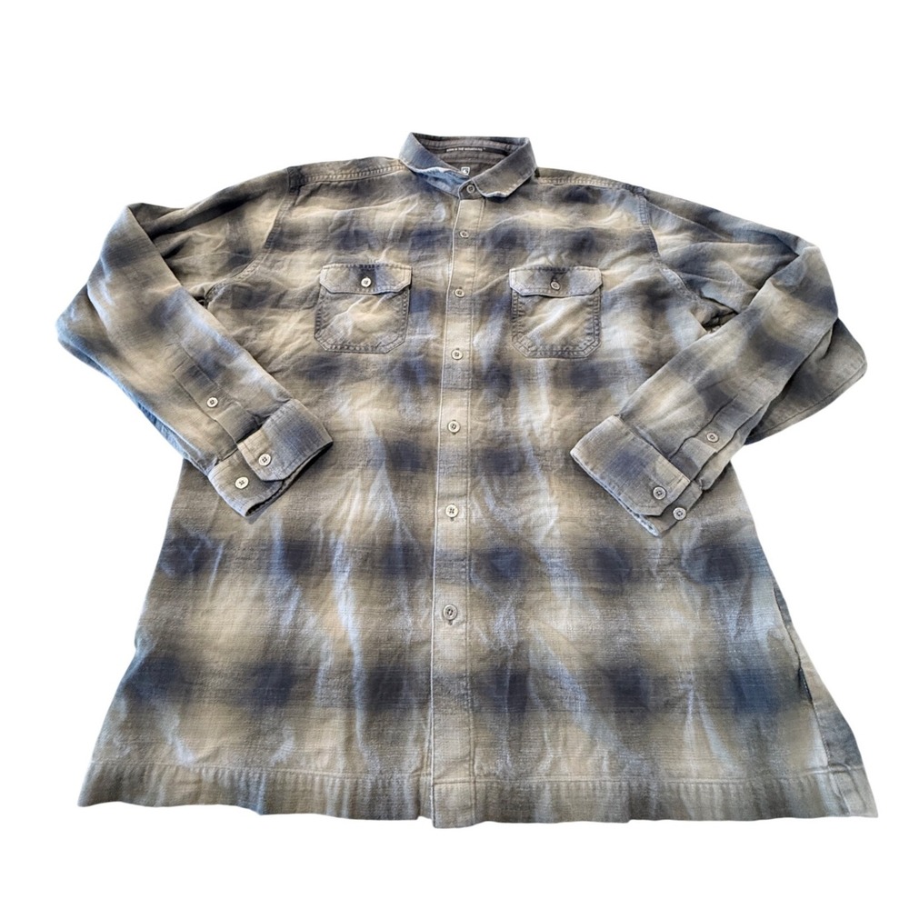 Kuhl Mens XL Blue Grey Shadow Plaid Flannel Button Down Shirt Long Sleeve
